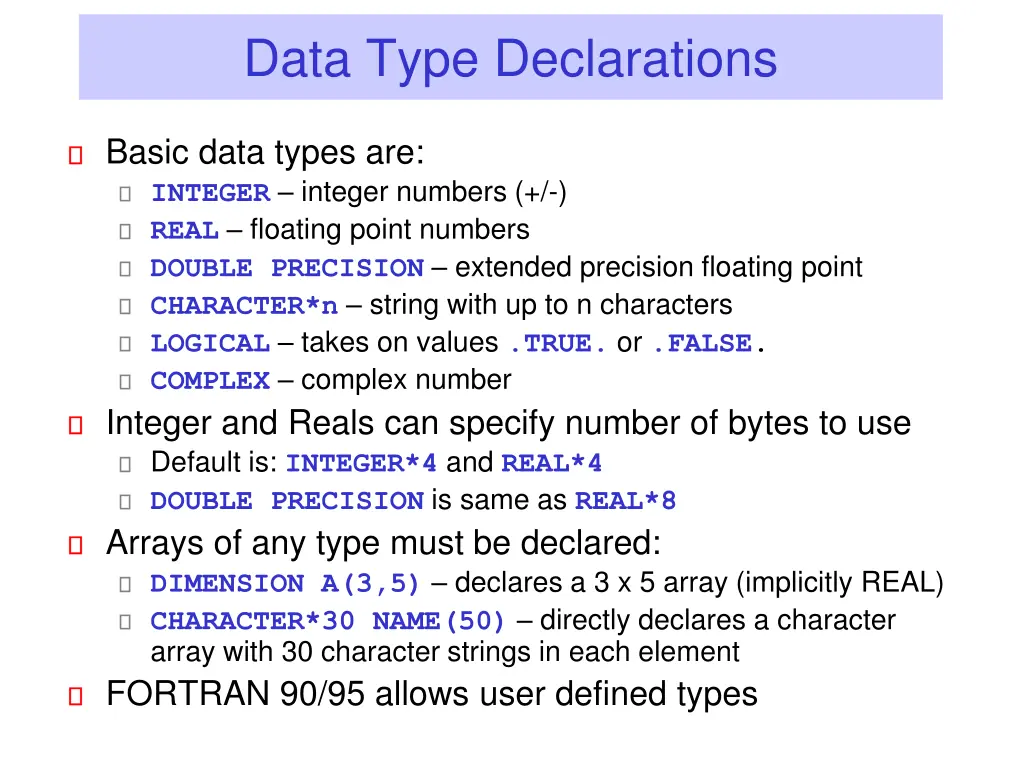 data type declarations n.w
