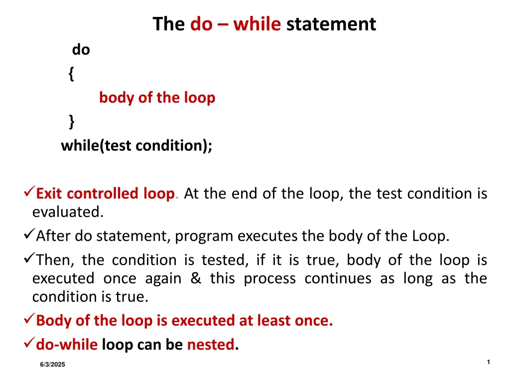 the do while statement n.w