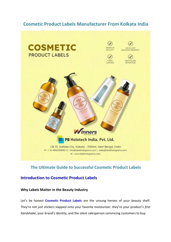 cosmetic product labels manufacturer from kolkata n.w