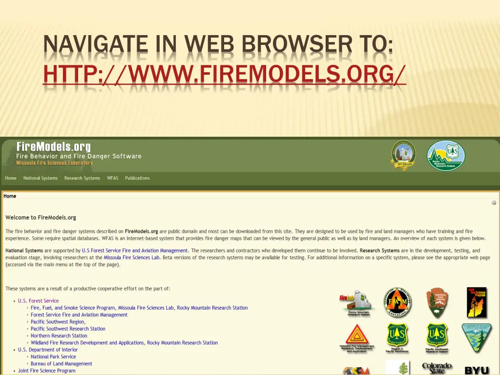 navigate in web browser to http www firemodels org n.w