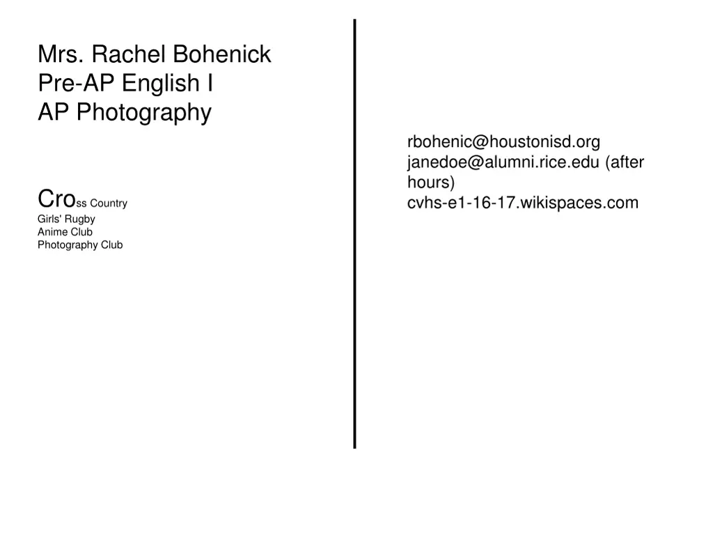 mrs rachel bohenick pre ap english n.w