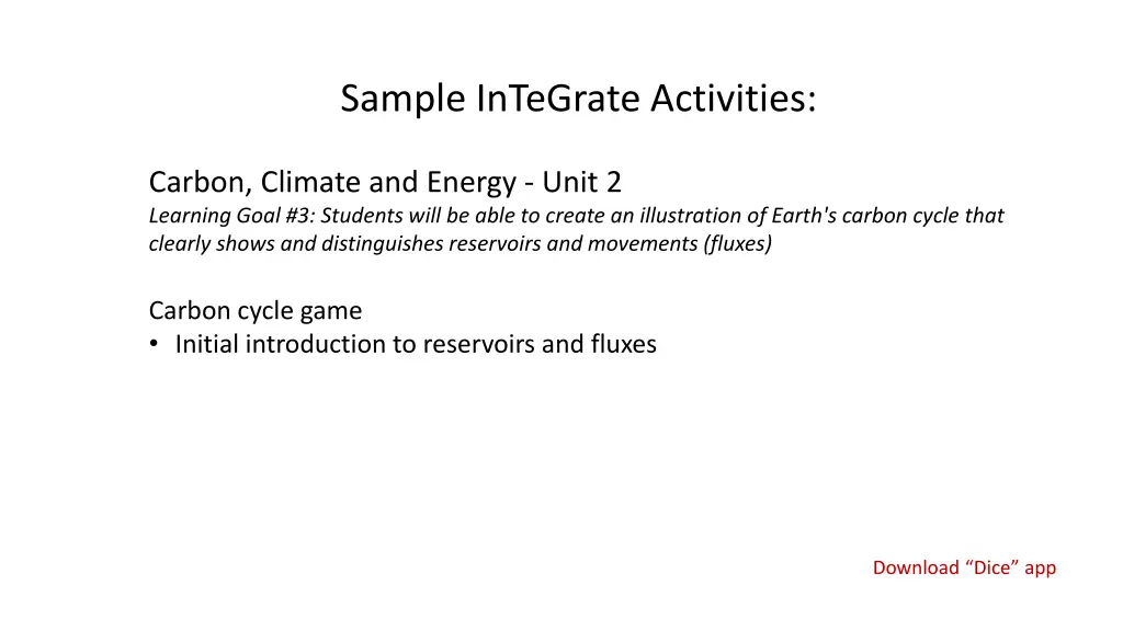 sample integrate activities n.w