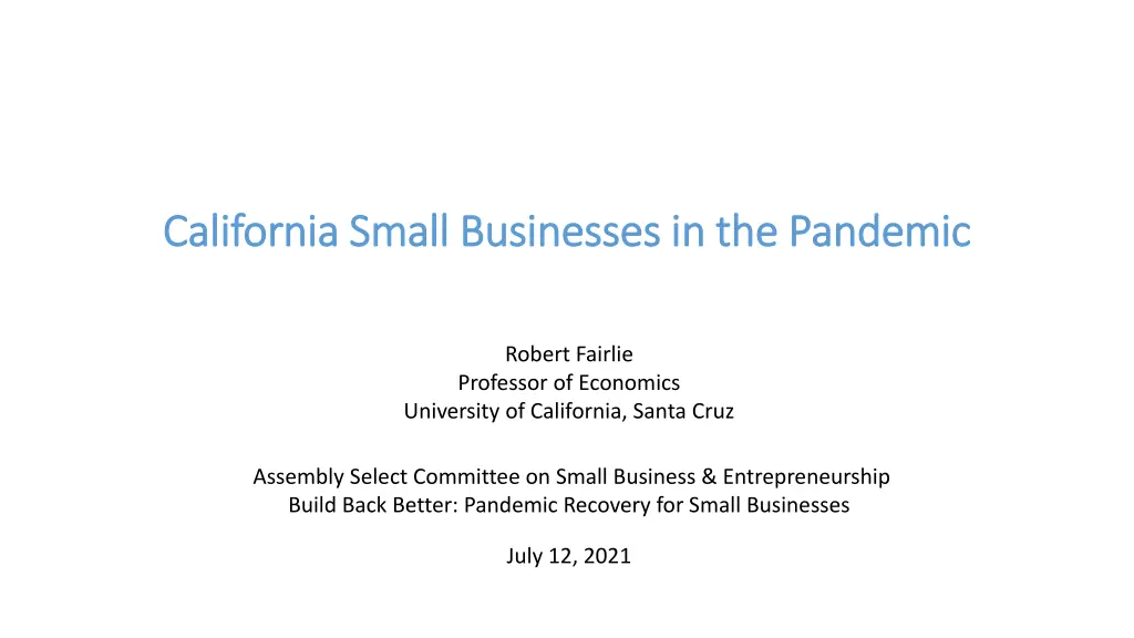 california small businesses in the pandemic n.w