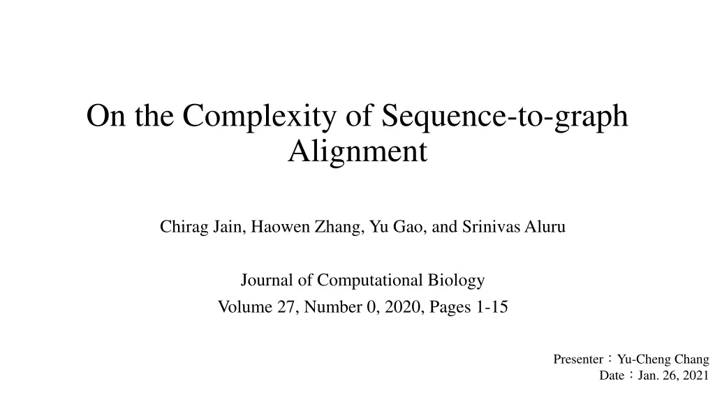 on the complexity of sequence to graph alignment n.w