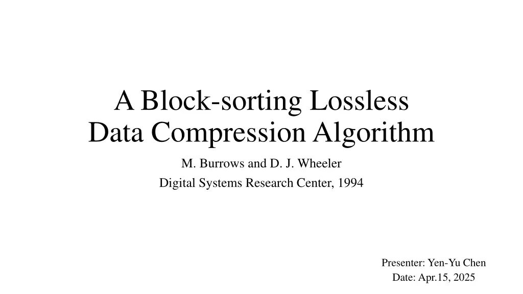 a block sorting lossless data compression n.w
