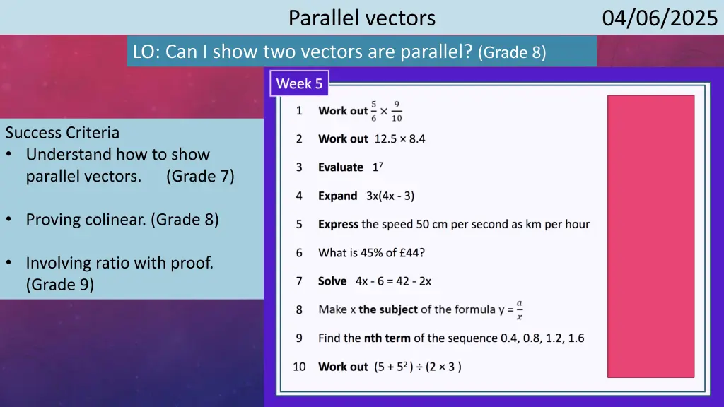 parallel vectors n.w