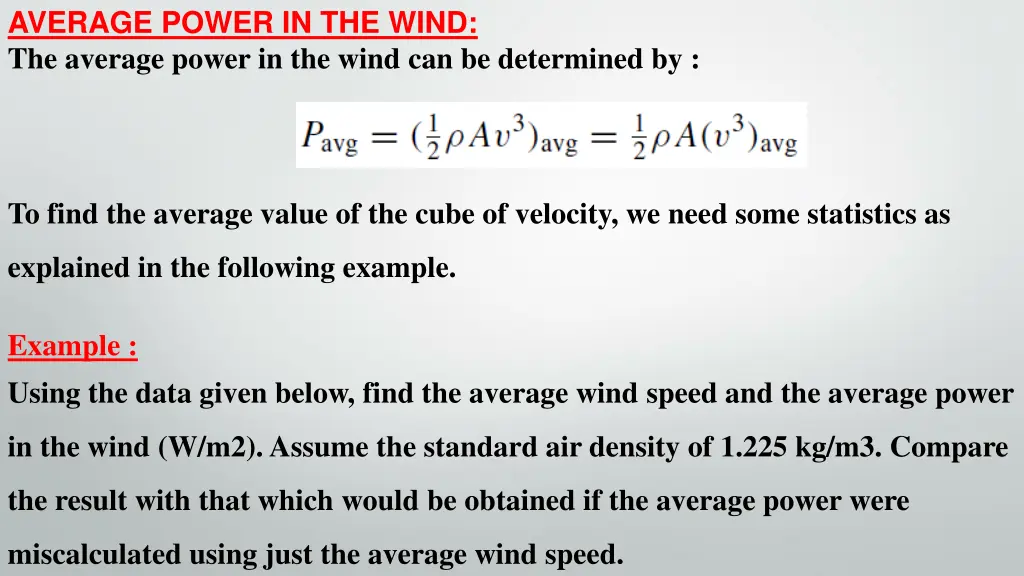 average power in the wind the average power n.w
