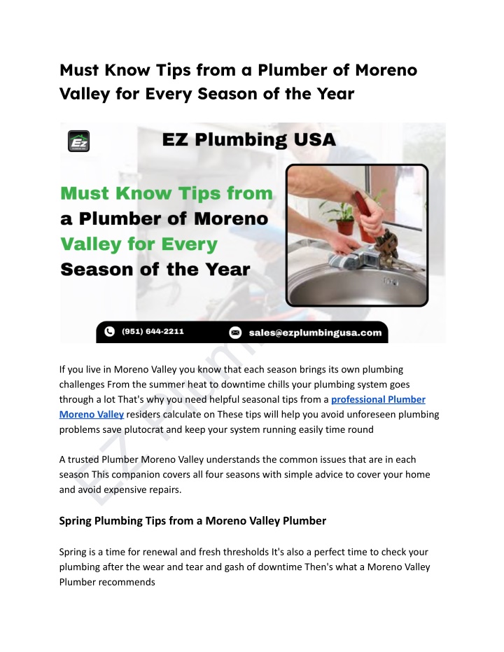 must know tips from a plumber of moreno valley n.w