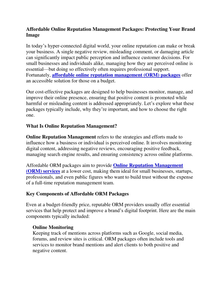 affordable online reputation management packages n.w