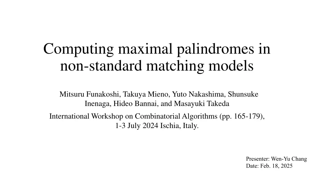 computing maximal palindromes in non standard n.w