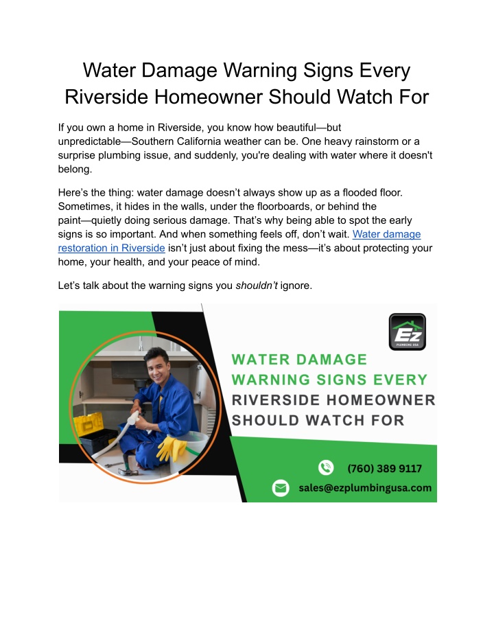 water damage warning signs every riverside n.w