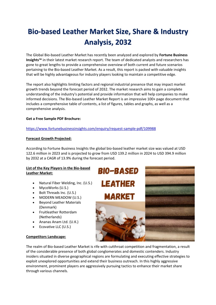 bio based leather market size share industry n.w