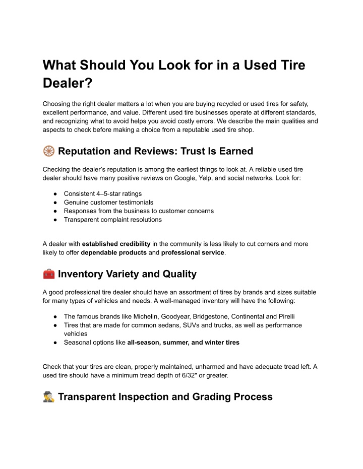 what should you look for in a used tire dealer n.w