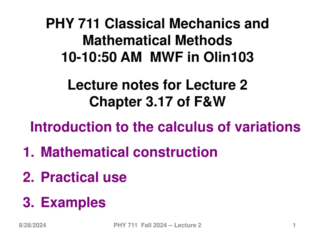 phy 711 classical mechanics and mathematical n.w