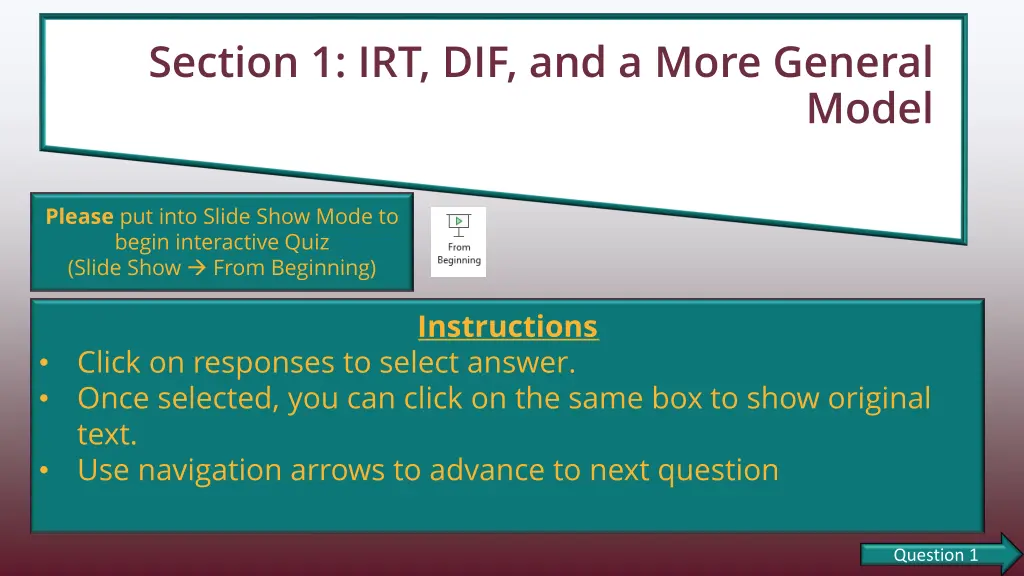 section 1 irt dif and a more general n.w