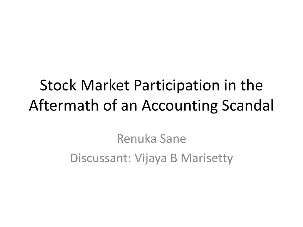 stock market participation in the aftermath n.w