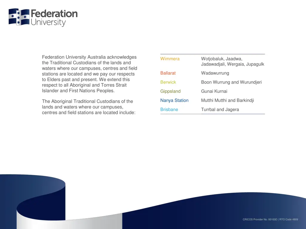 federation university australia acknowledges n.w