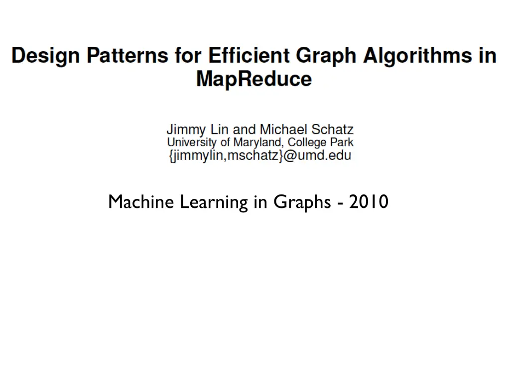 machine learning in graphs 2010 n.w