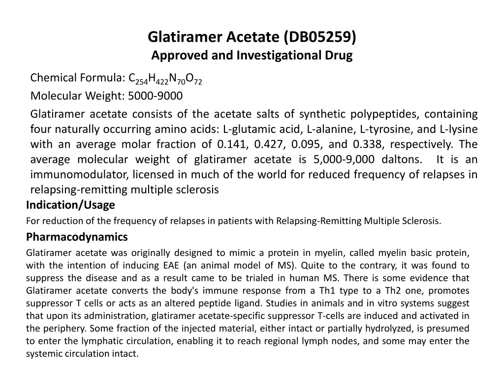 glatiramer acetate db05259 approved n.w