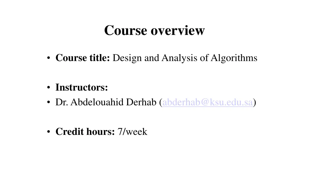 course overview n.w