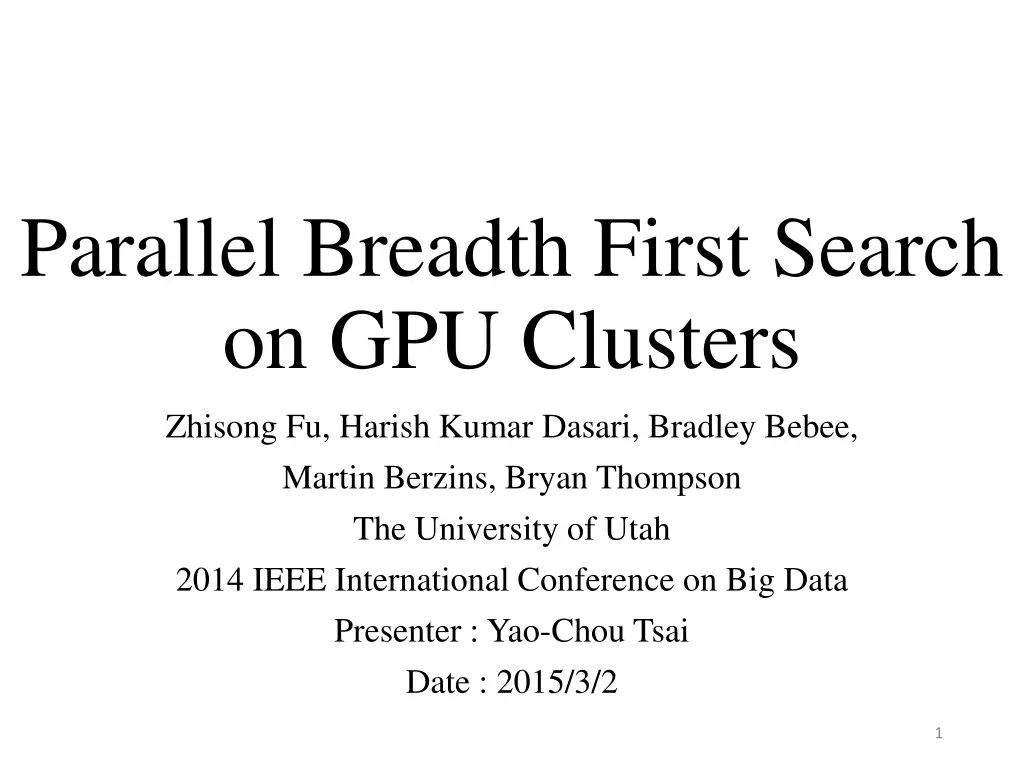 parallel breadth first search on gpu clusters n.w