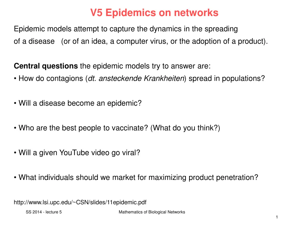 v5 epidemics on networks n.w