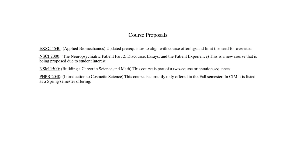 course proposals n.w