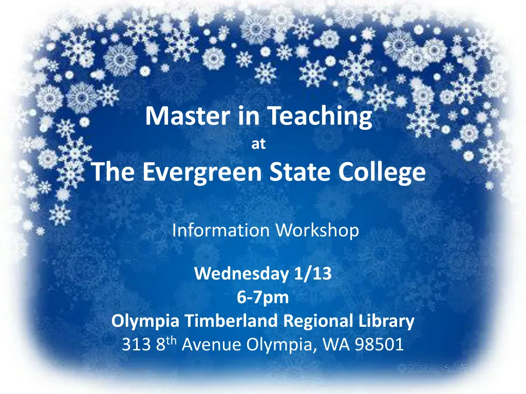 master in teaching at the evergreen state college n.w