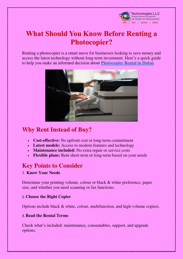 what should you know before renting a photocopier n.w