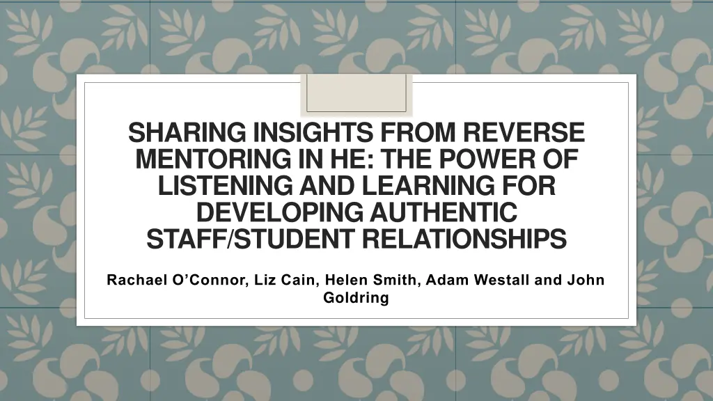 sharing insights from reverse mentoring n.w