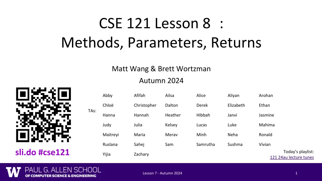 cse 121 lesson 8 methods parameters returns n.w