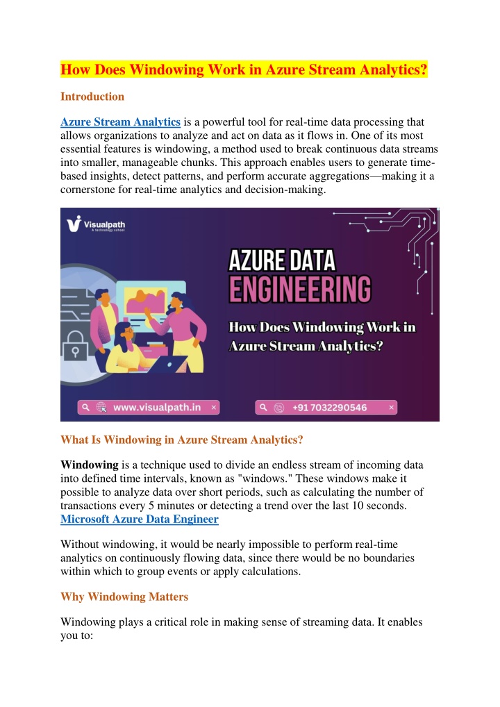 how does windowing work in azure stream analytics n.w