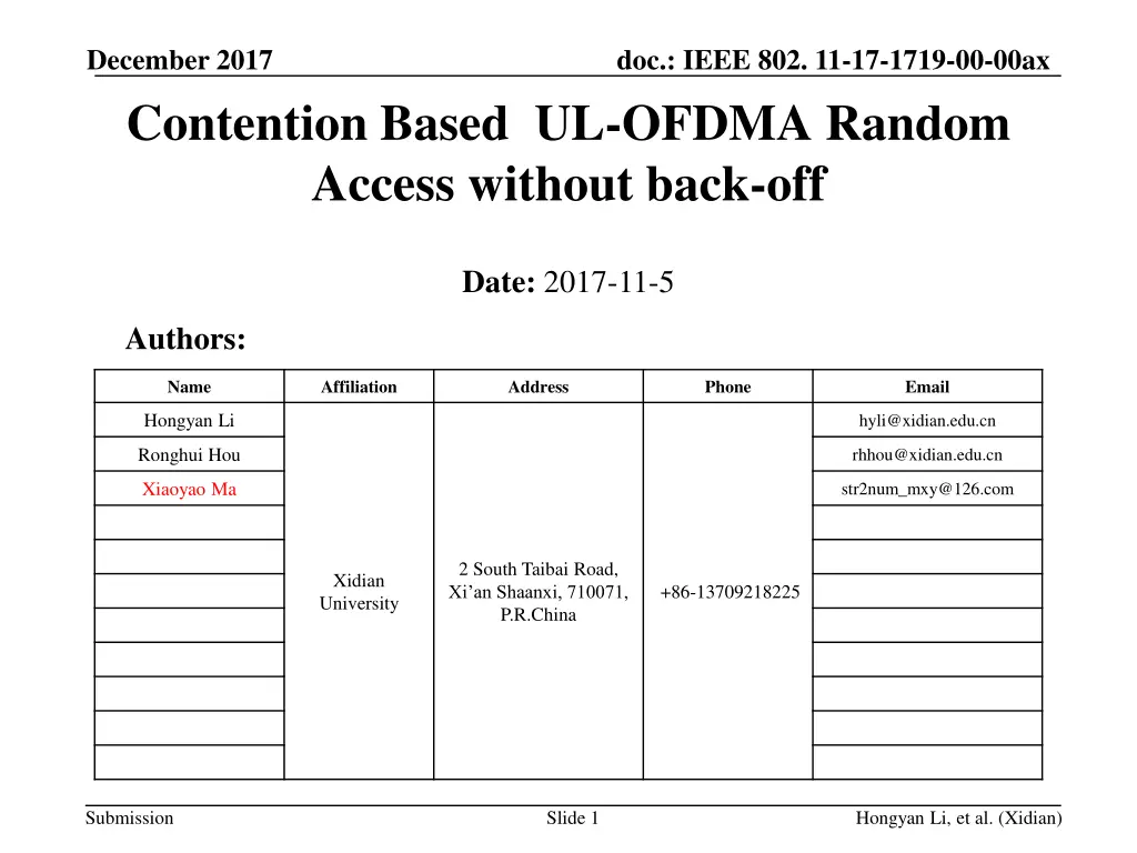 december 2017 contention based ul ofdma random n.w