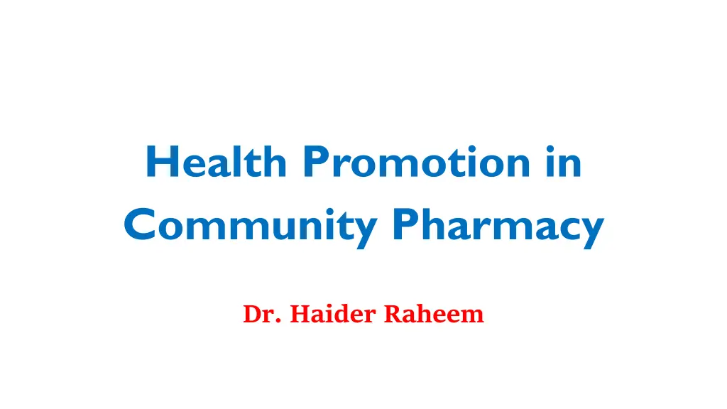 health promotion in community pharmacy n.w