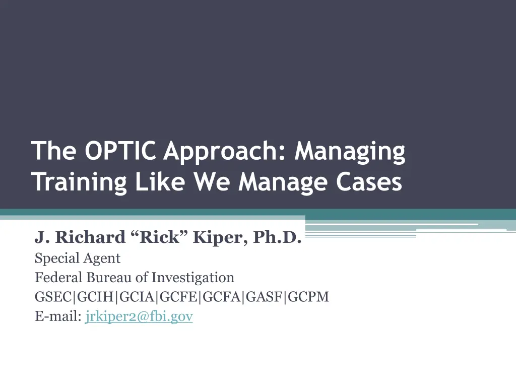 the optic approach managing training like n.w