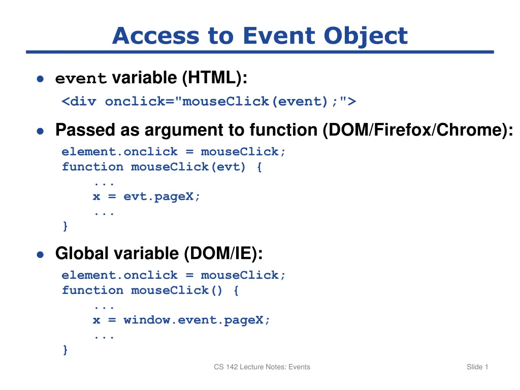 access to event object n.w