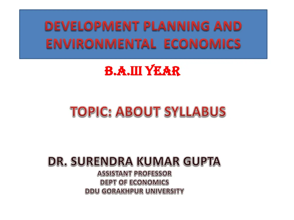 development planning and environmental economics n.w