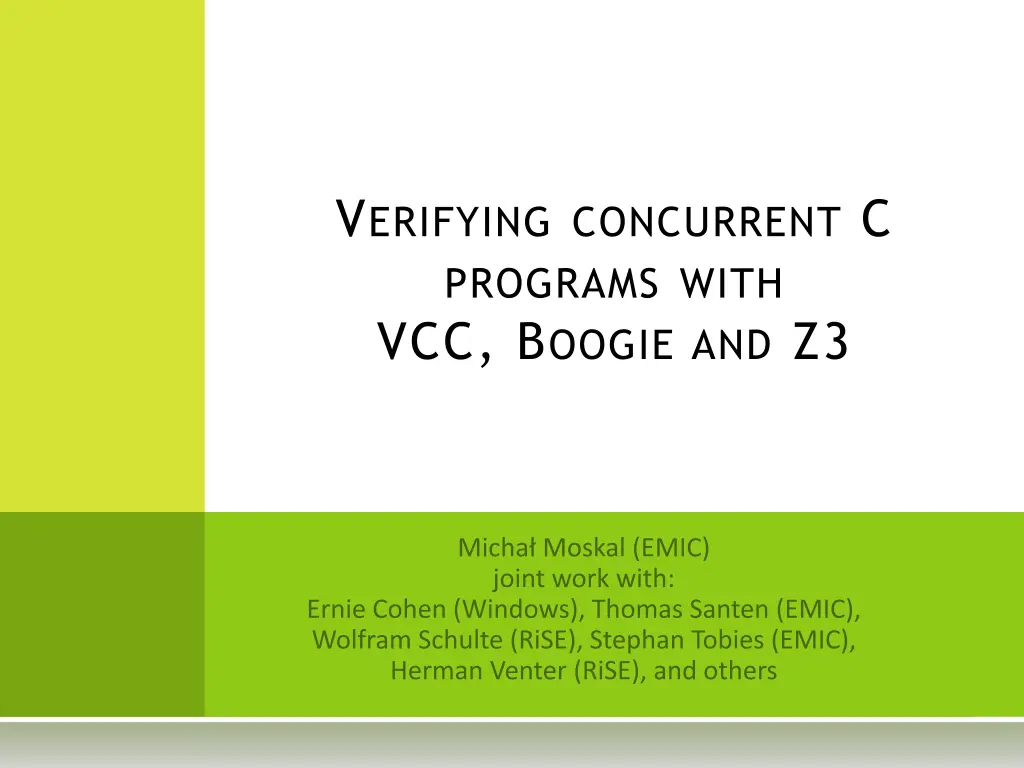 v erifying concurrent c programs with vcc b oogie n.w