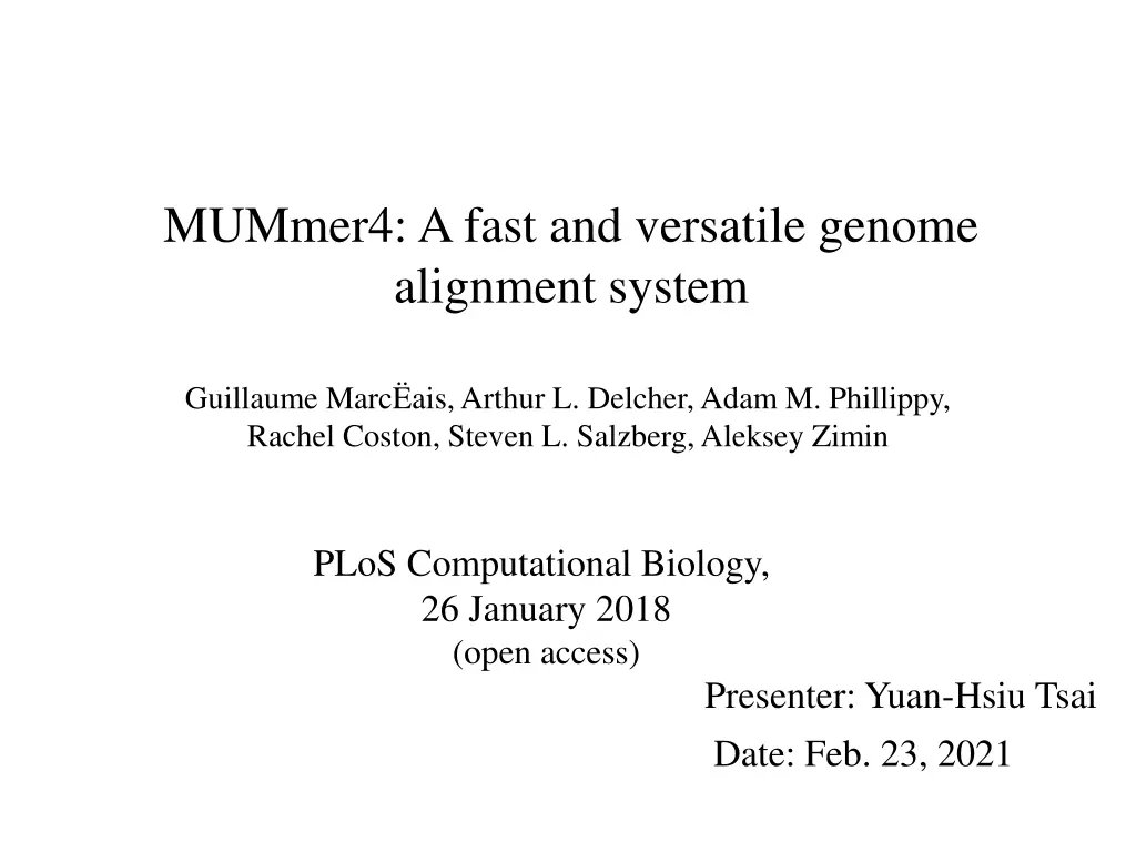 mummer4 a fast and versatile genome alignment n.w