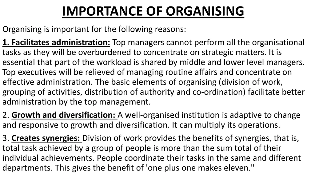 importance of organising n.w