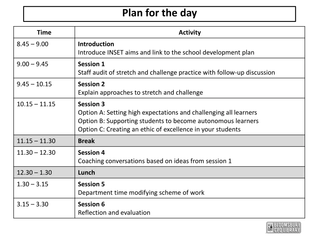 plan for the day n.w