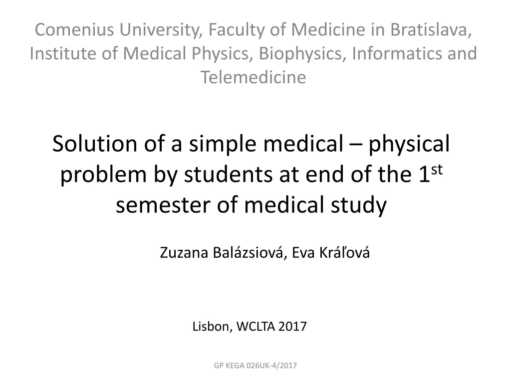 comenius university faculty of medicine n.w