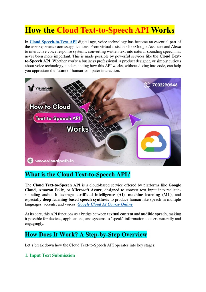 how the cloud text to speech api works n.w