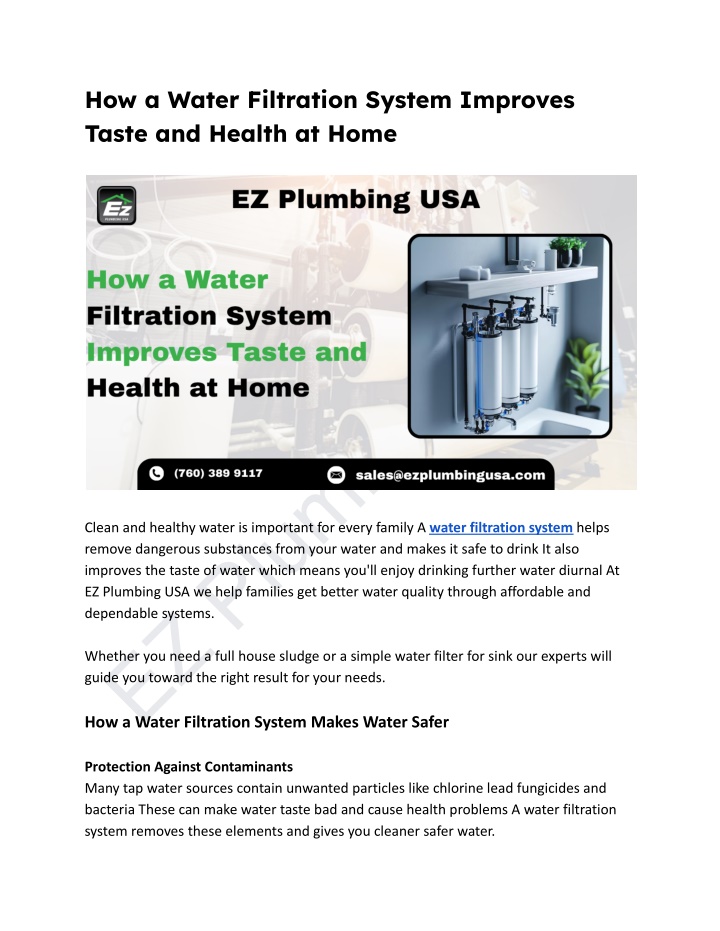 how a water filtration system improves taste n.w