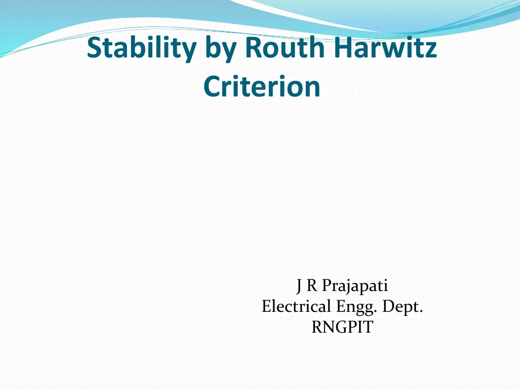 stability by routh harwitz criterion n.w