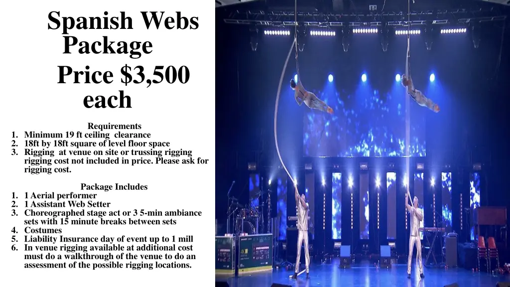 spanish webs package price 3 500 each n.w