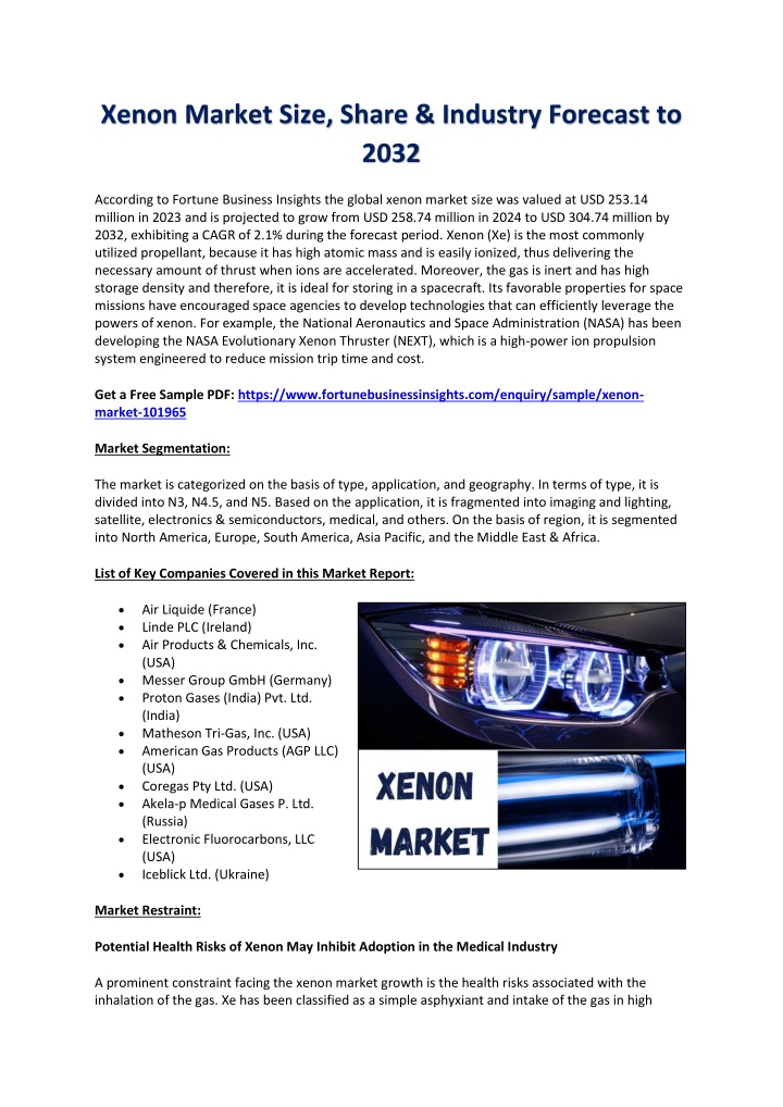 xenon market size share industry forecast to 2032 n.w