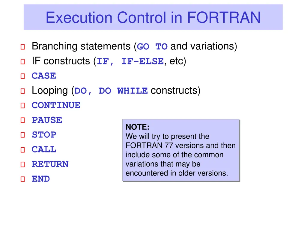 execution control in fortran n.w