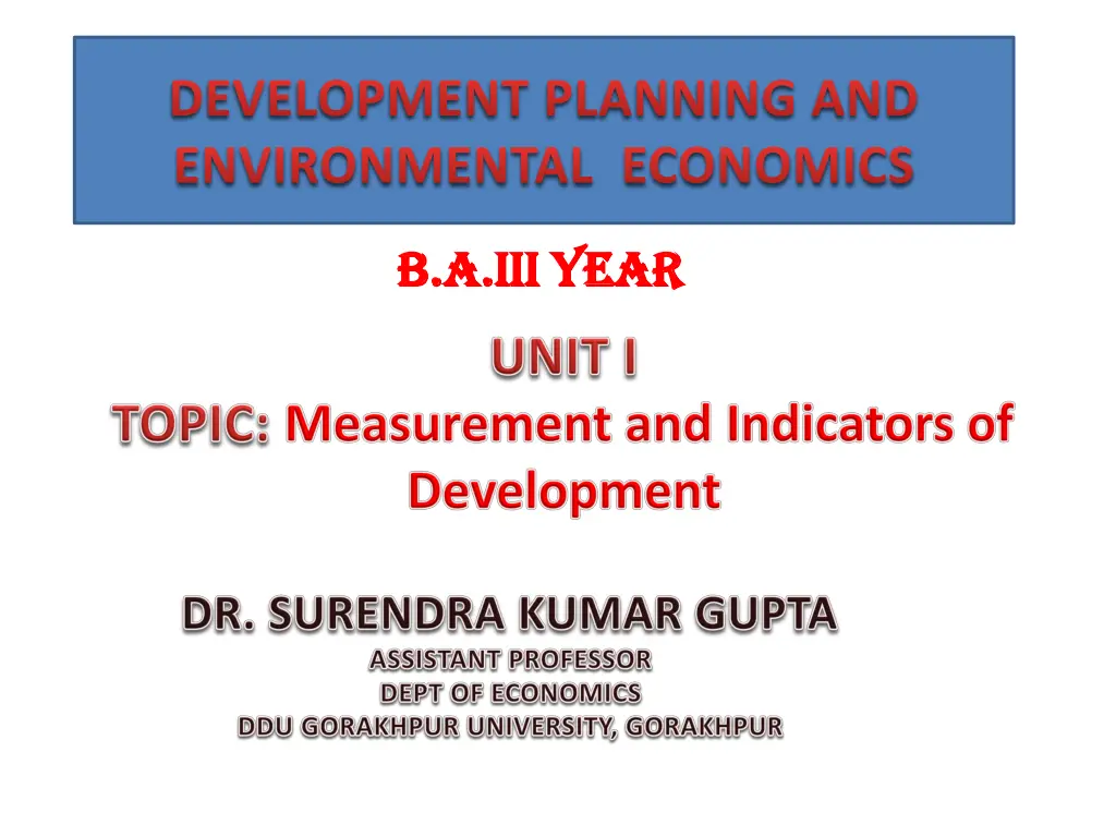 development planning and environmental economics n.w