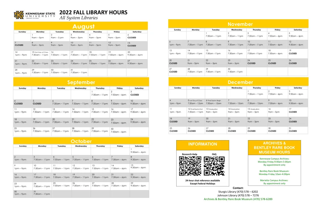 2022 fall library hours all system libraries n.w